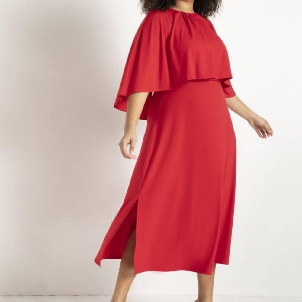 Eloquii Red Hot Cape Midi Dress Sz 18 Modest Valentines Party Festive Date